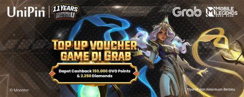 UniPin Birthday! Beli Voucher Game di Grab & Dapetin Kembalian s/d 150.000 OVO Points dan 2.250 Diamonds